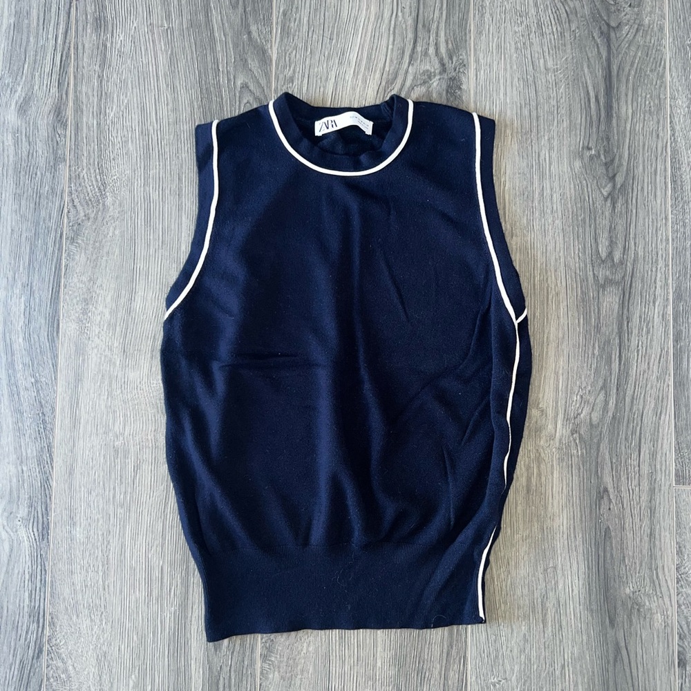 Zara Sleeveless Sweater Vest Navy Blue Women's Size M